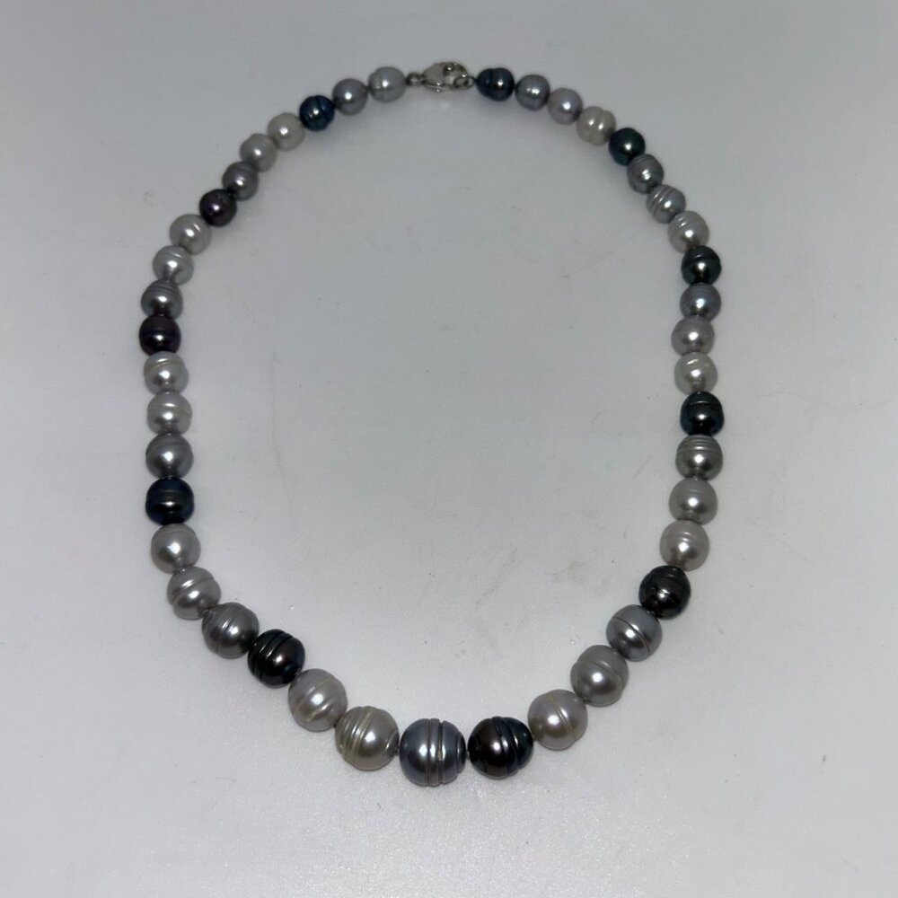 Freshwater Pearl Necklace, Potato Pearls Ring Pearls Hand Knotted 18" - Picture 10 of 12